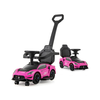3-in-1 Ride on Push Car with 2 Universal Wheels, Music Steering, Guardrail and Handlebar-Pink