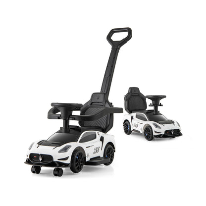 3-in-1 Ride on Push Car with 2 Universal Wheels, Music Steering, Guardrail and Handlebar-White