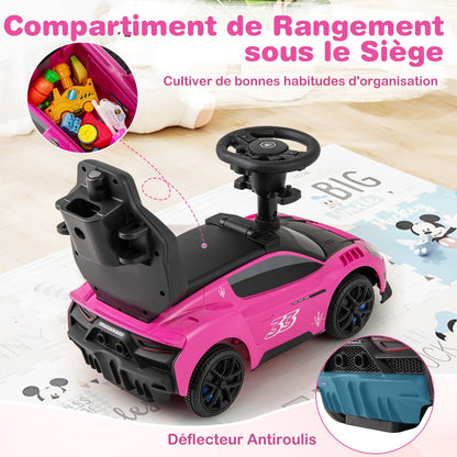 3-in-1 Ride on Push Car with 2 Universal Wheels, Music Steering, Guardrail and Handlebar-Pink
