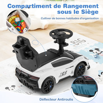 3-in-1 Ride on Push Car with 2 Universal Wheels, Music Steering, Guardrail and Handlebar-White