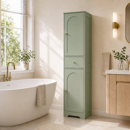 HOMCOM Tall Bathroom Cabinet with Arched Doors - Light Green
