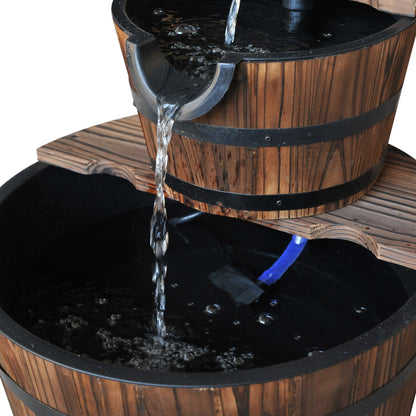 Outsunny Wooden Water Pump Fountain Cascading Feature Barrel Garden Deck (2 Tier)