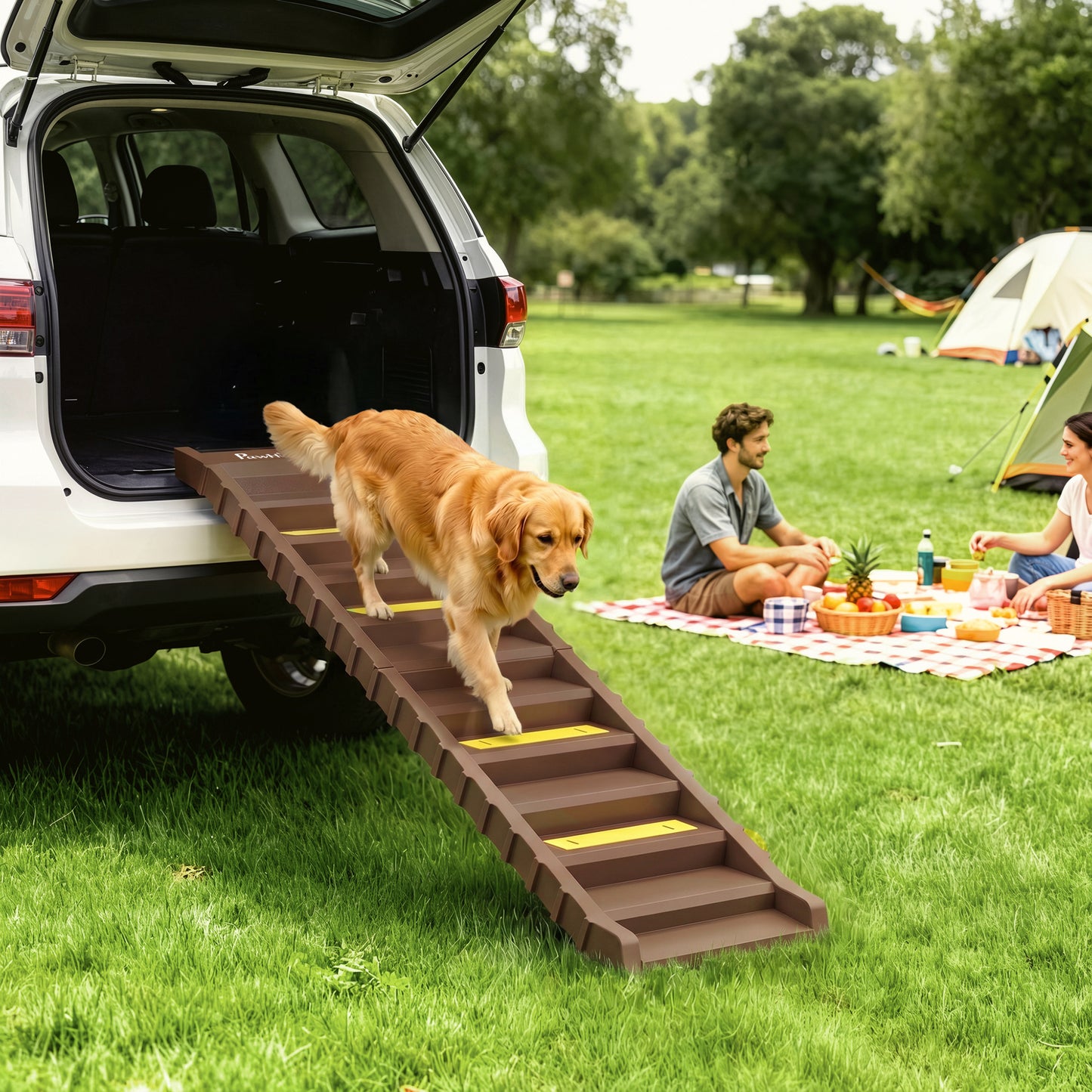 PawHut Dog Car Ramp with Anti-Slip Steps, 10-Steps Pet Stairs for Pets to Access Cars and High Beds, Brown