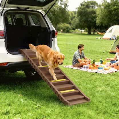 PawHut Dog Car Ramp with Anti-Slip Steps, 10-Steps Pet Stairs for Pets to Access Cars and High Beds, Brown