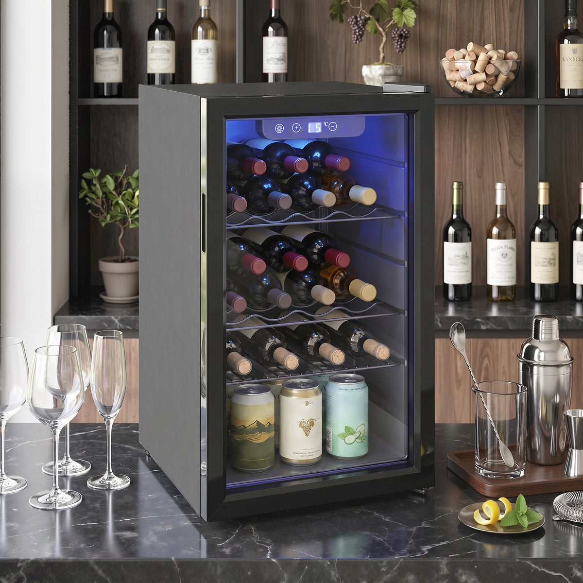 HOMCOM 24 Bottle Wine Cooler, 68 Litre Capacity, 4-16°C Freestanding Drinks Wine Fridge with Glass Door, Black
