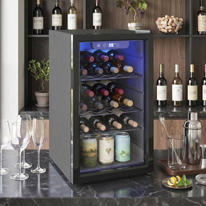HOMCOM 24 Bottle Wine Cooler, 68 Litre Capacity, 4-16°C Freestanding Drinks Wine Fridge with Glass Door, Black