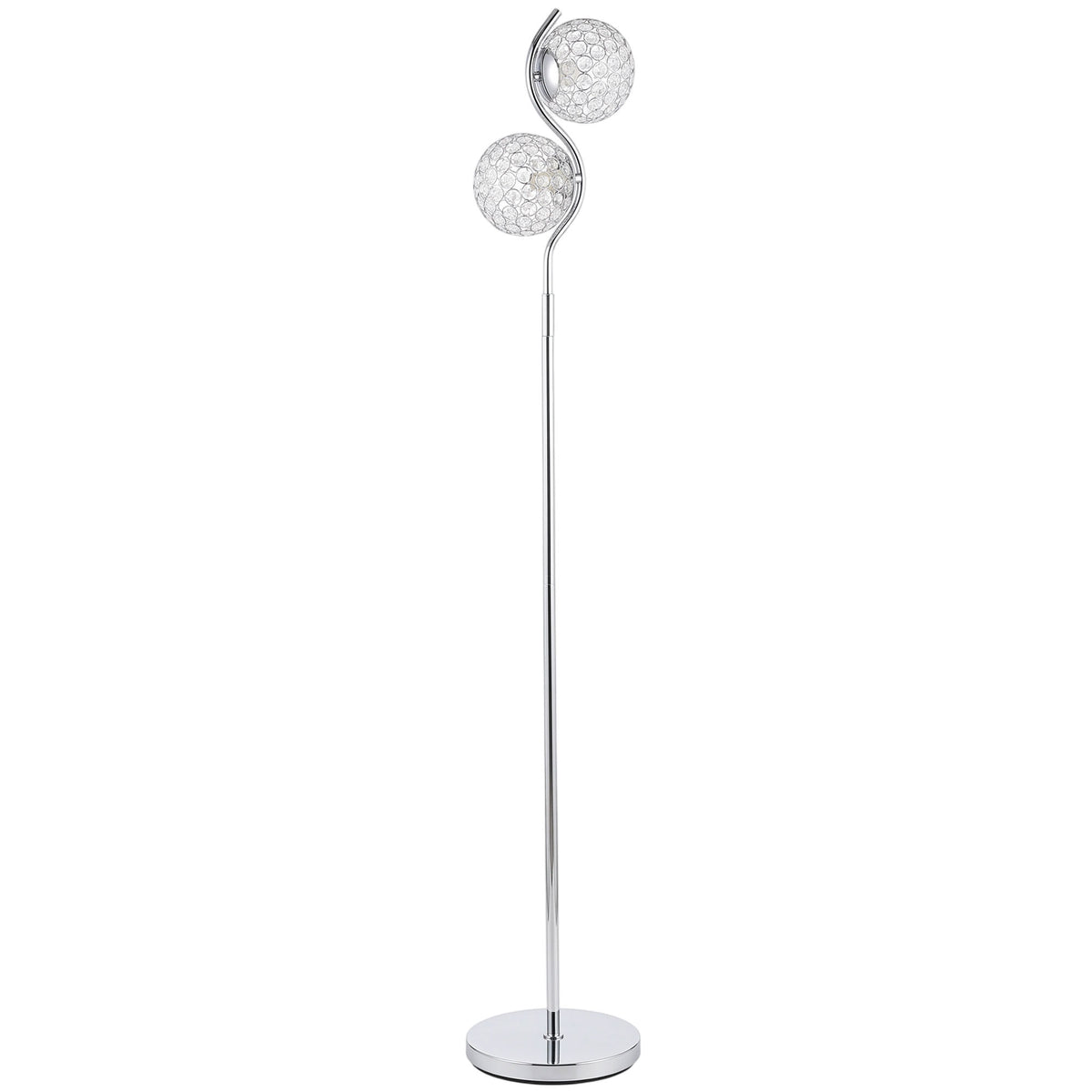 HOMCOM Floor Lamp with Crystal Globe Shades, Modern Dual Head Standing Lamp with Foot Switch and Weighted Base, Silver