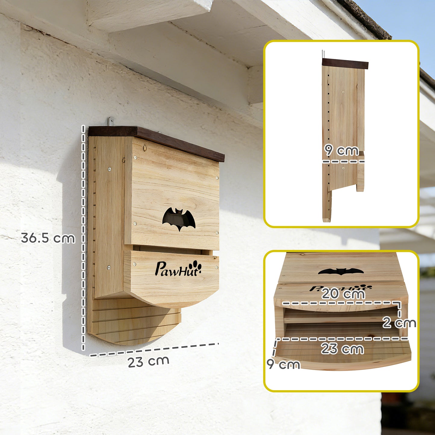 PawHut Set of 3 Wooden Bat Houses bat shelter with Grooved Landing Platform 23 x 9,5 x 36,5 cm natural wood
