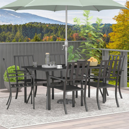 Outsunny 7 Pieces Garden Table and Chairs 6 Seater Outdoor Table and Chairs with Umbrella Hole, for Poolside, Garden, Black