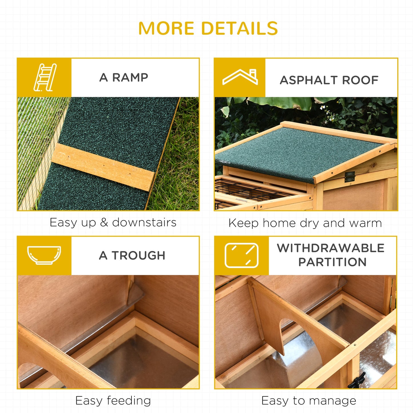 PawHut Rabbit Hutch Outdoor, Wooden Guinea Pig Hutch with Rabbit Run 2 Level Design Water Resistant Openable Roof 150 x 52.5 x 68 cm, Yellow