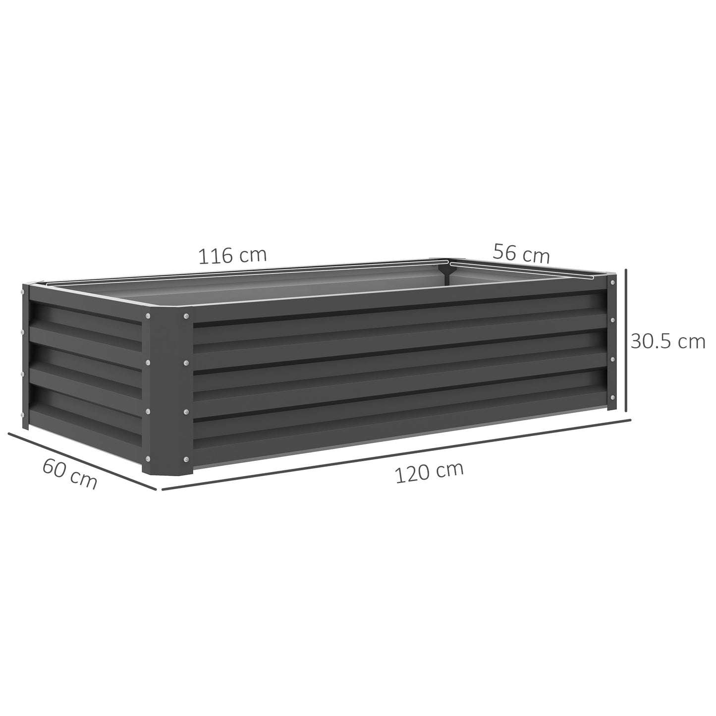 Outsunny Rectangle Raised Garden Bed Box with Weatherized Steel Frame for Vegetables, Flowers, & Herbs, 120 cm x 60 cm x 30.5 cm, Light Grey