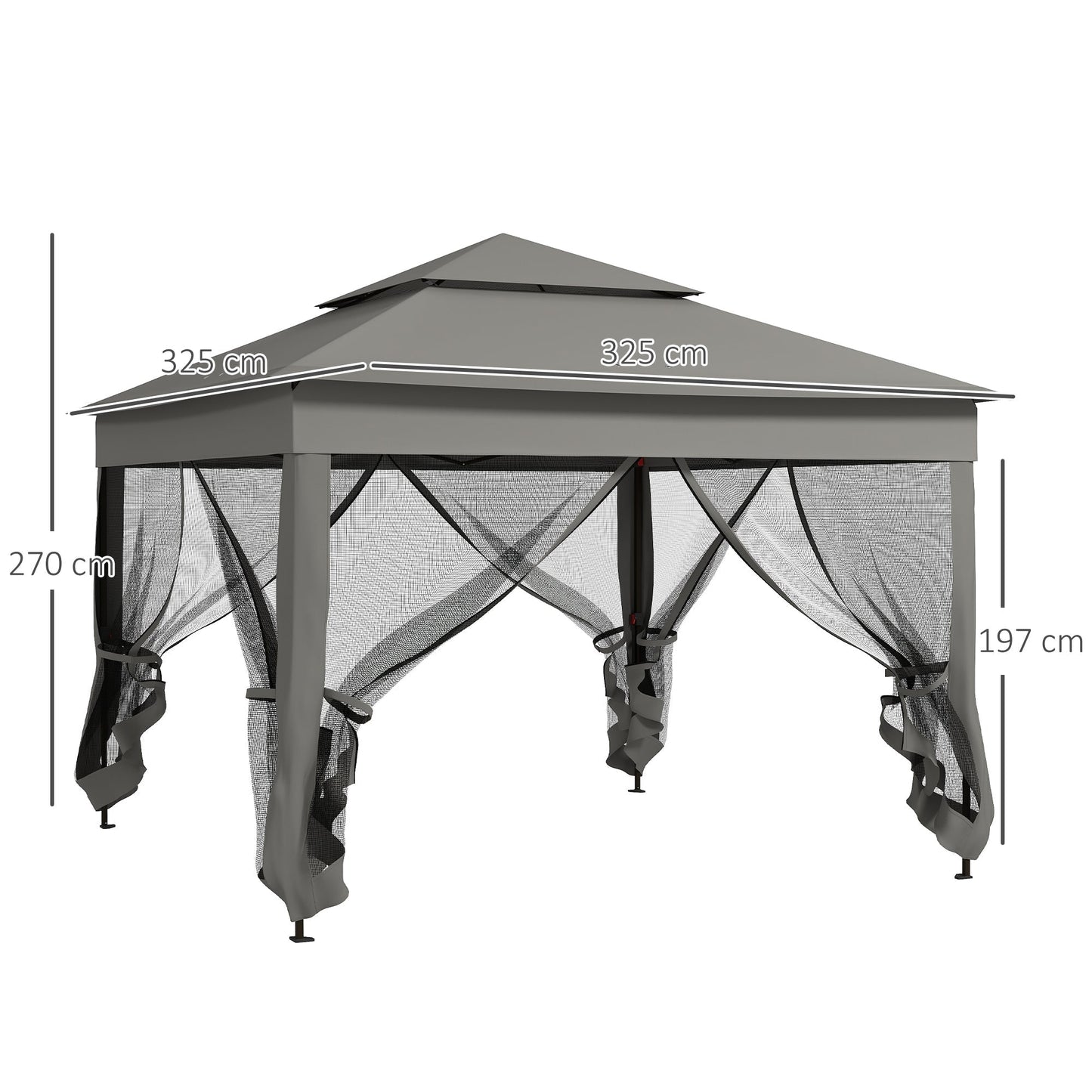 Outsunny 3 x 3(m) Pop Up Gazebo, Double-roof Garden Tent with Netting and Carry Bag, Party Event Shelter for Outdoor Patio, Dark Grey