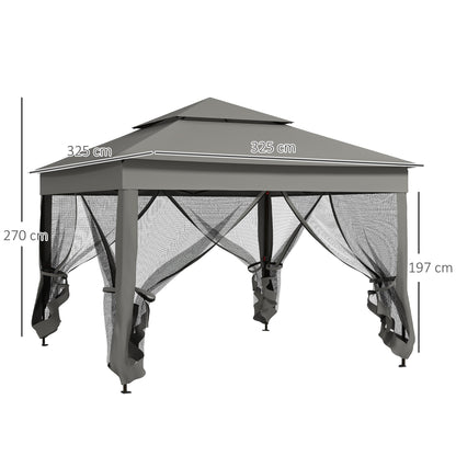 Outsunny 3 x 3(m) Pop Up Gazebo, Double-roof Garden Tent with Netting and Carry Bag, Party Event Shelter for Outdoor Patio, Dark Grey
