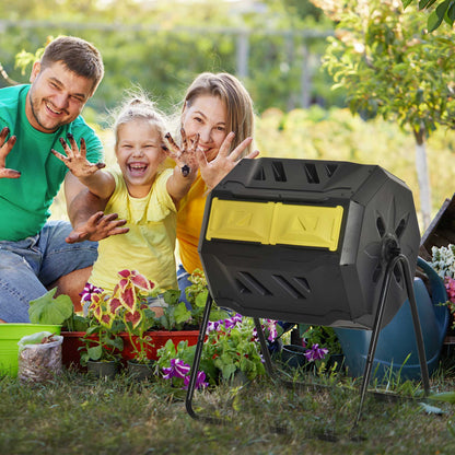 Outsunny 160L 360√Ç¬∞ Rotating Dual Chamber Composter - Yellow