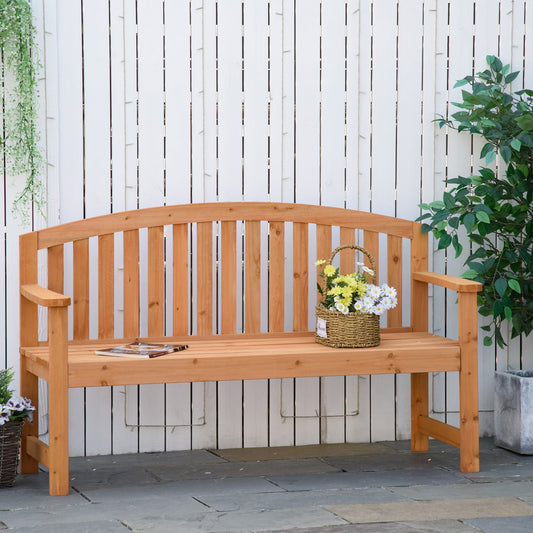 Outsunny 3 Seater Wooden Garden Bench with Armrest, Outdoor Furniture for Park, Balcony, Orange