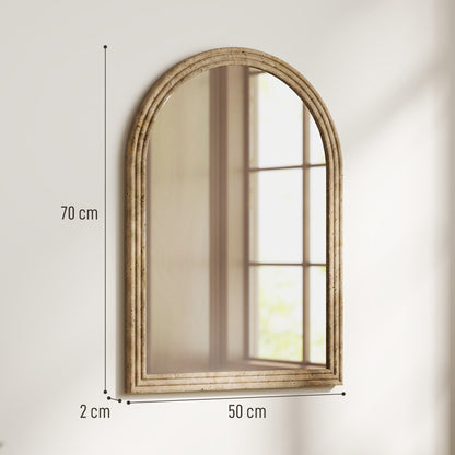 HOMCOM Modern Wall-Mounted Mirror, Arched Wall Mirror with Grooved Edge for Living Room, Entryway, Hallway, Brown
