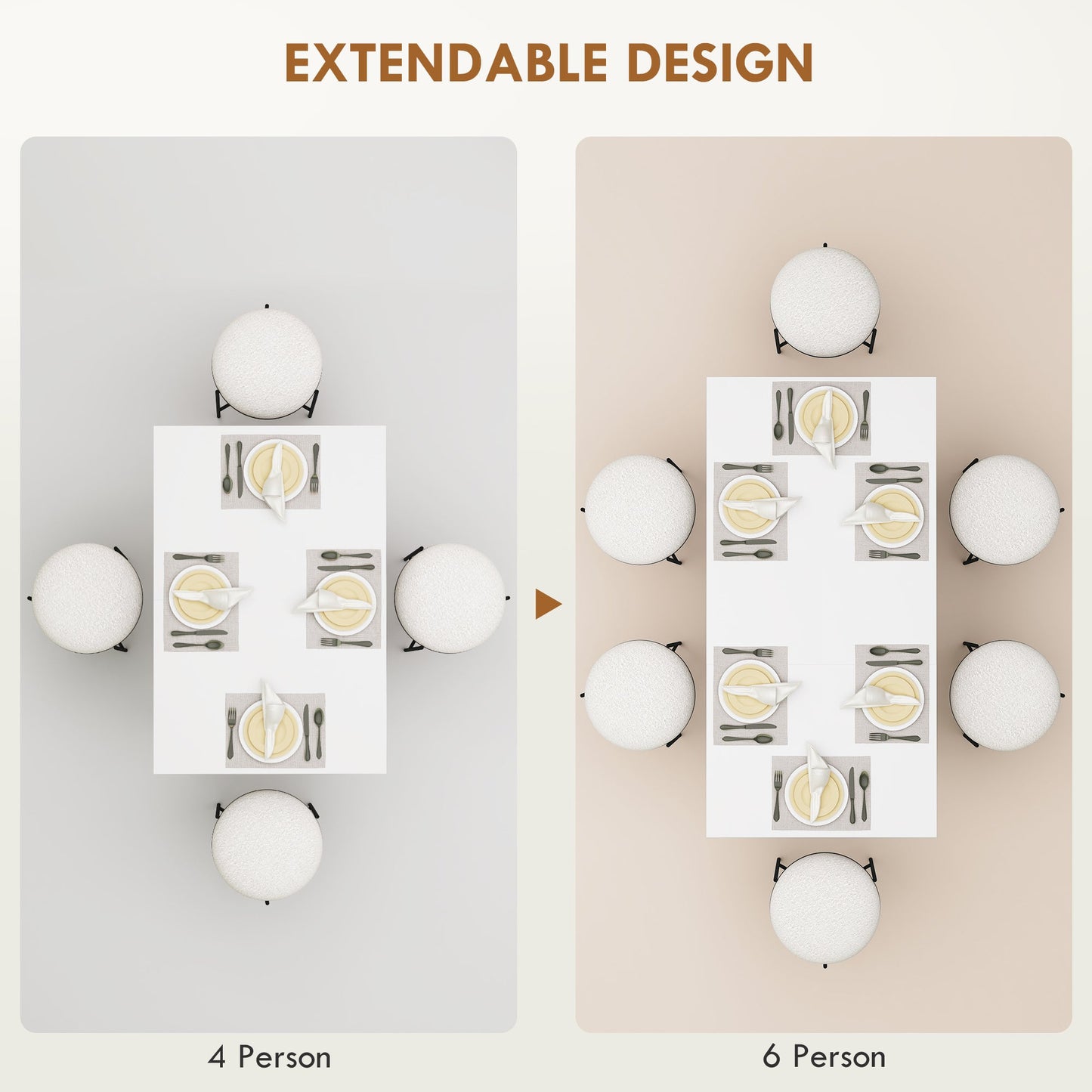 HOMCOM Extending Six-Person High Gloss Dining Table - White