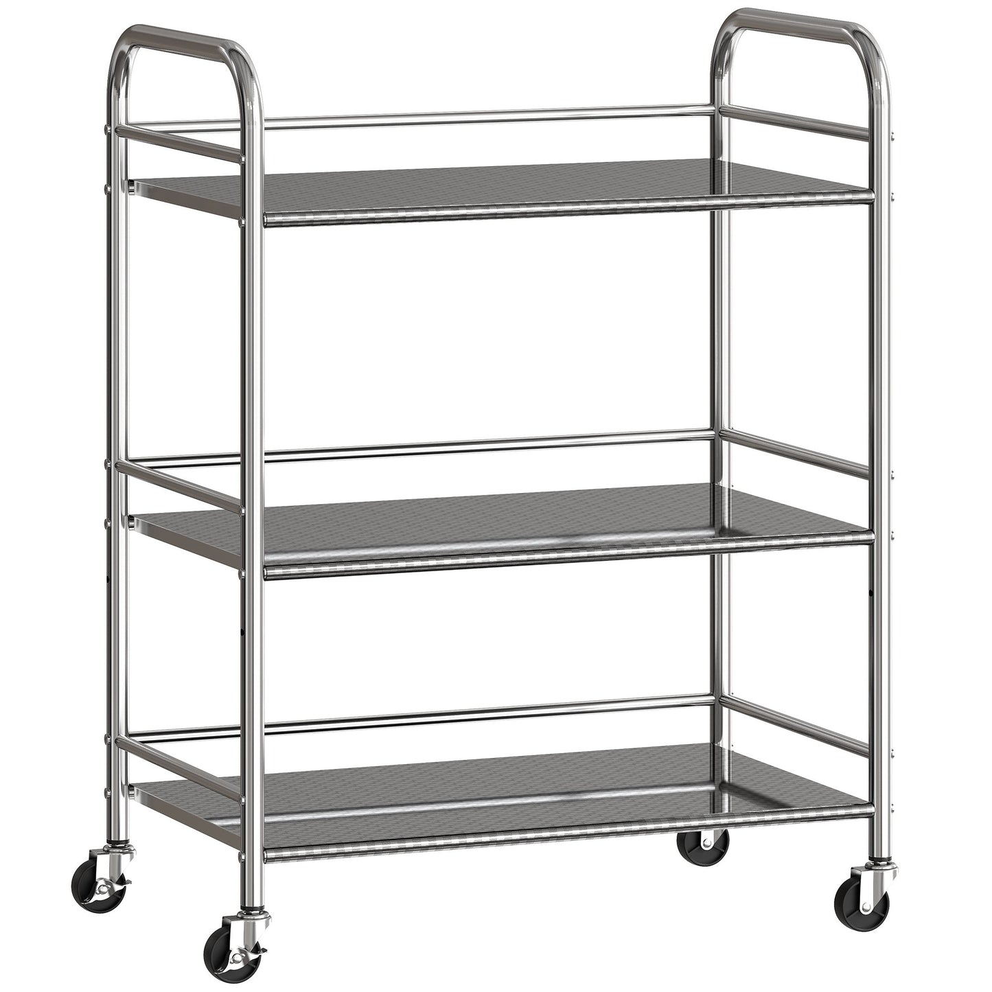 HOMCOM 3 Tier Stainless Steel Kitchen Storage Trolley with Adjustable Shelf - Silver
