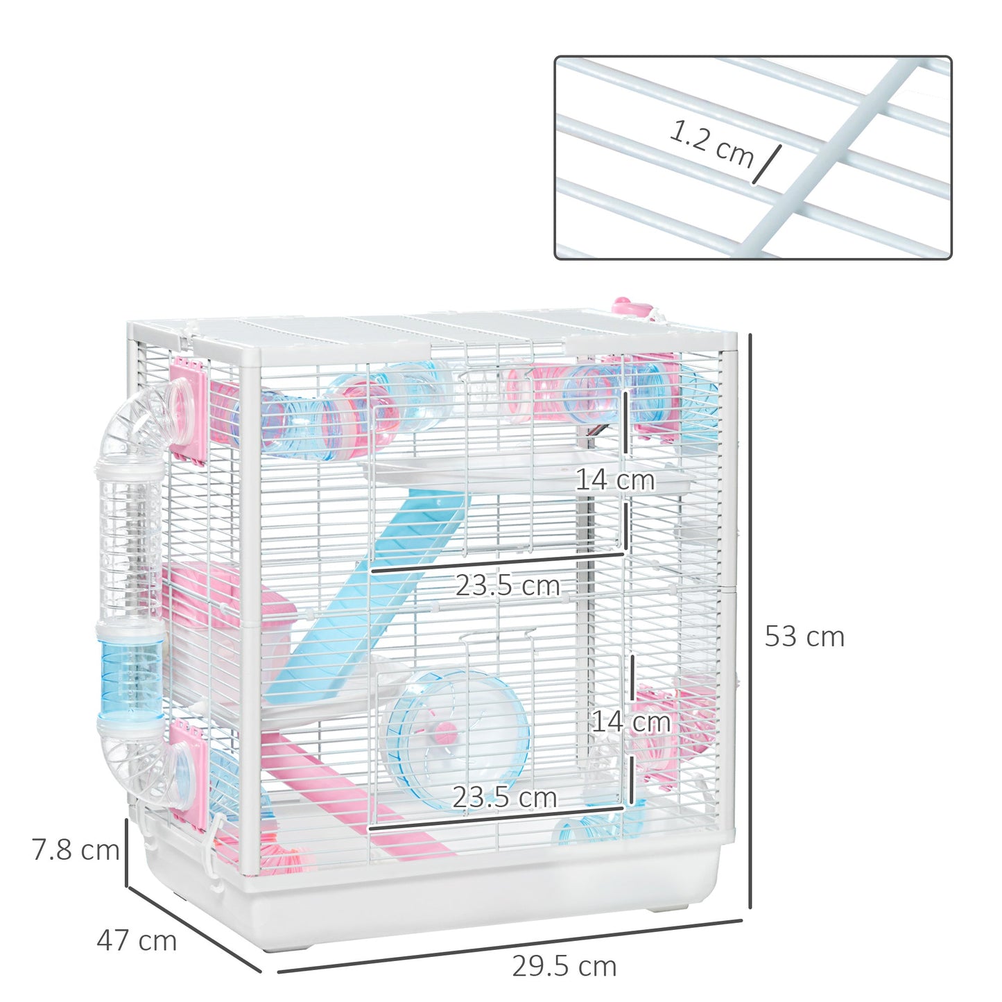 PawHut Hamster Cage for Small Rodents, with Tunnel Tube, Exercise Wheel