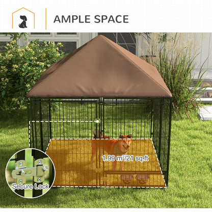 PawHut Outdoor Dog Kennel Puppy Play Pen with Canopy Garden Playpen Fence Crate Enclosure Cage Rotating Bowl 141 x 141 x 151 cm