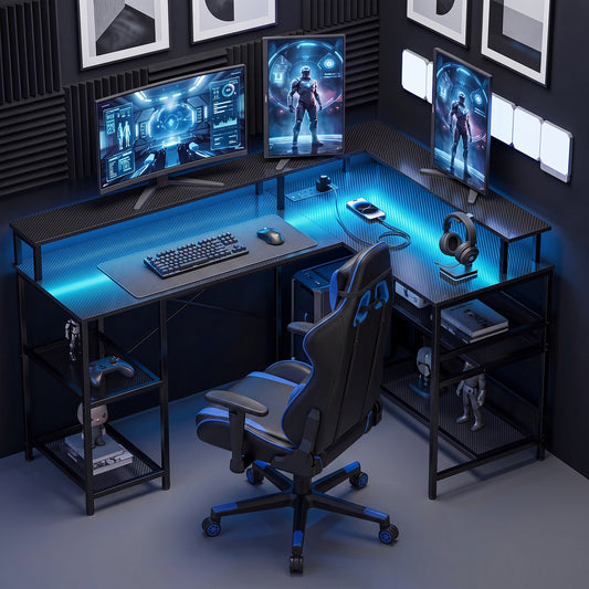 HOMCOM L Shaped Gaming Desk in Black, image 2