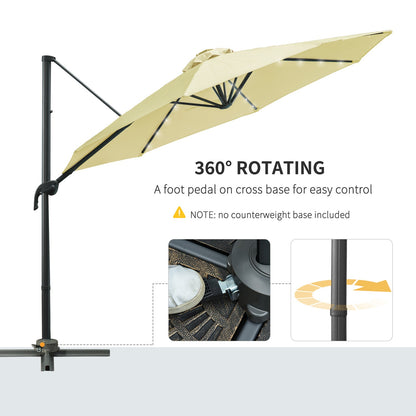 Outsunny 3 Metre Patio Offset Roma Parasol Garden Umbrella Cantilever Hanging Sun Shade Canopy Shelter 360° Rotation with Cross Base, Beige