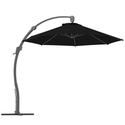 Outsunny 3(m) Parasol ogrodowy z wysięgnikiem, okrągły parasol z korbką, podstawą krzyżową, aluminiową ramą i obrotem 360√Ç¬∞, parasol tarasowy typu banan do ochrony przed słońcem na zewnątrz, czarny