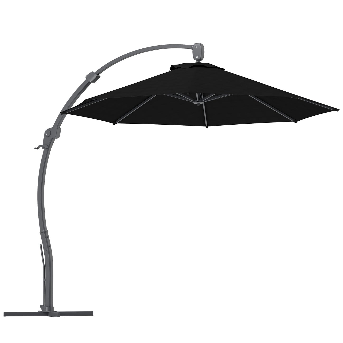 Outsunny 3(m) Garden Cantilever Parasol, Round Overhanging Umbrella with Crank Handle, Cross Base, Aluminium Frame and 360 Rotation, Banana Patio Umbrella for Outdoor Sun Shade, Black