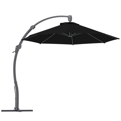 Outsunny 3(m) Garden Cantilever Parasol, Round Overhanging Umbrella with Crank Handle, Cross Base, Aluminium Frame and 360 Rotation, Banana Patio Umbrella for Outdoor Sun Shade, Black