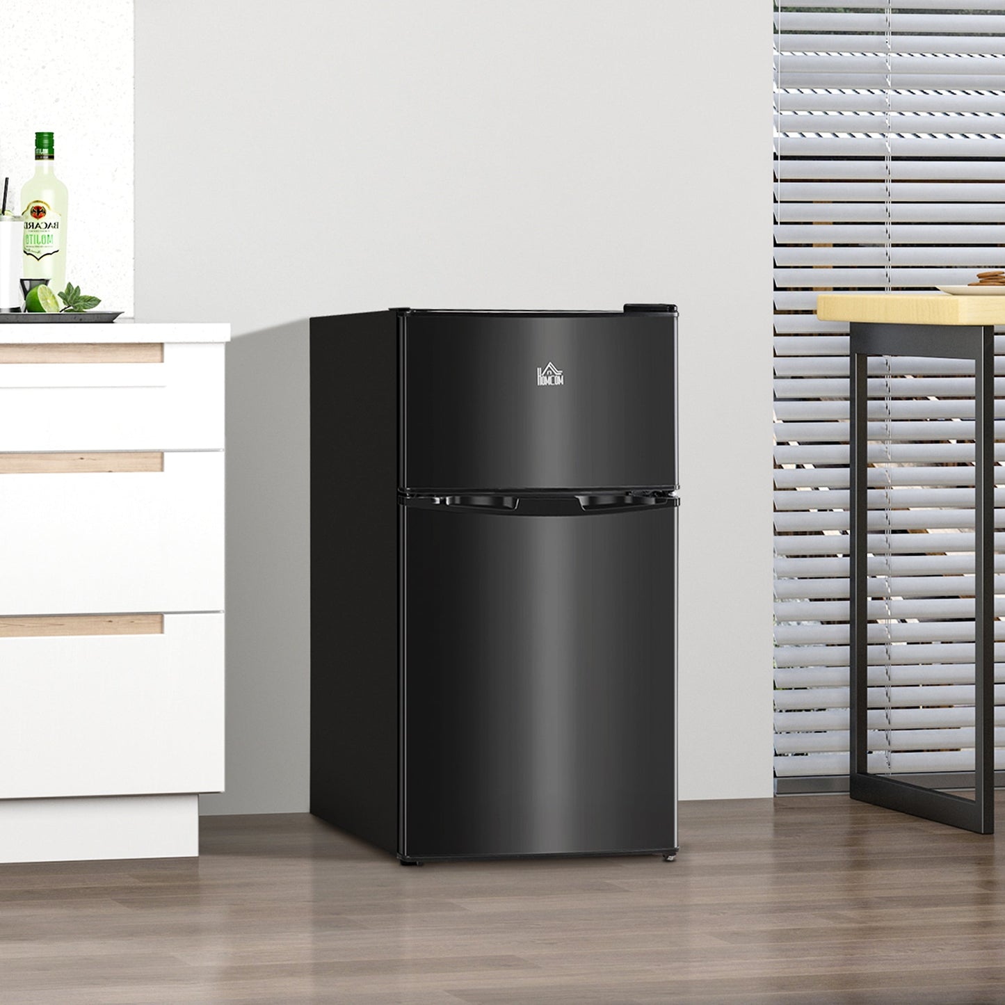 HOMCOM 88L Under Counter Fridge Freezer, Small Refrigerator with 5-Setting, 3 Star Freezer Rating, Black