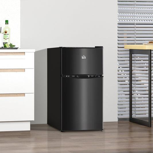 HOMCOM 88L Under Counter Fridge Freezer, Small Refrigerator with 5-Setting, 3 Star Freezer Rating, Black