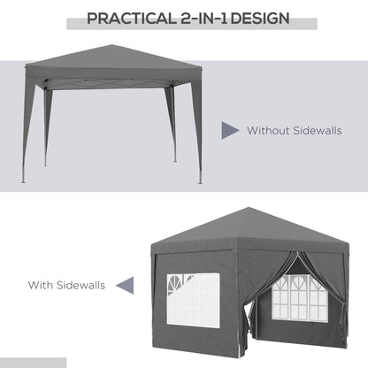 Outsunny 3 x 3 m Pop Up Gazebo Party Tent Canopy Wedding Camping Marquee z torbą transportową i 2 oknami, szary