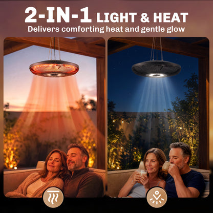 Outsunny Hanging Electric Patio Heater with LED Light, 1000/2000 W IP65 Outdoor Infrared Heater with Touch/Remote Control, Black