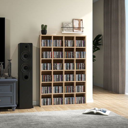 HOMCOM CD Storage Unit with Adjustable Shelves, 89 x 130.5 cm, Natural Wood Finish