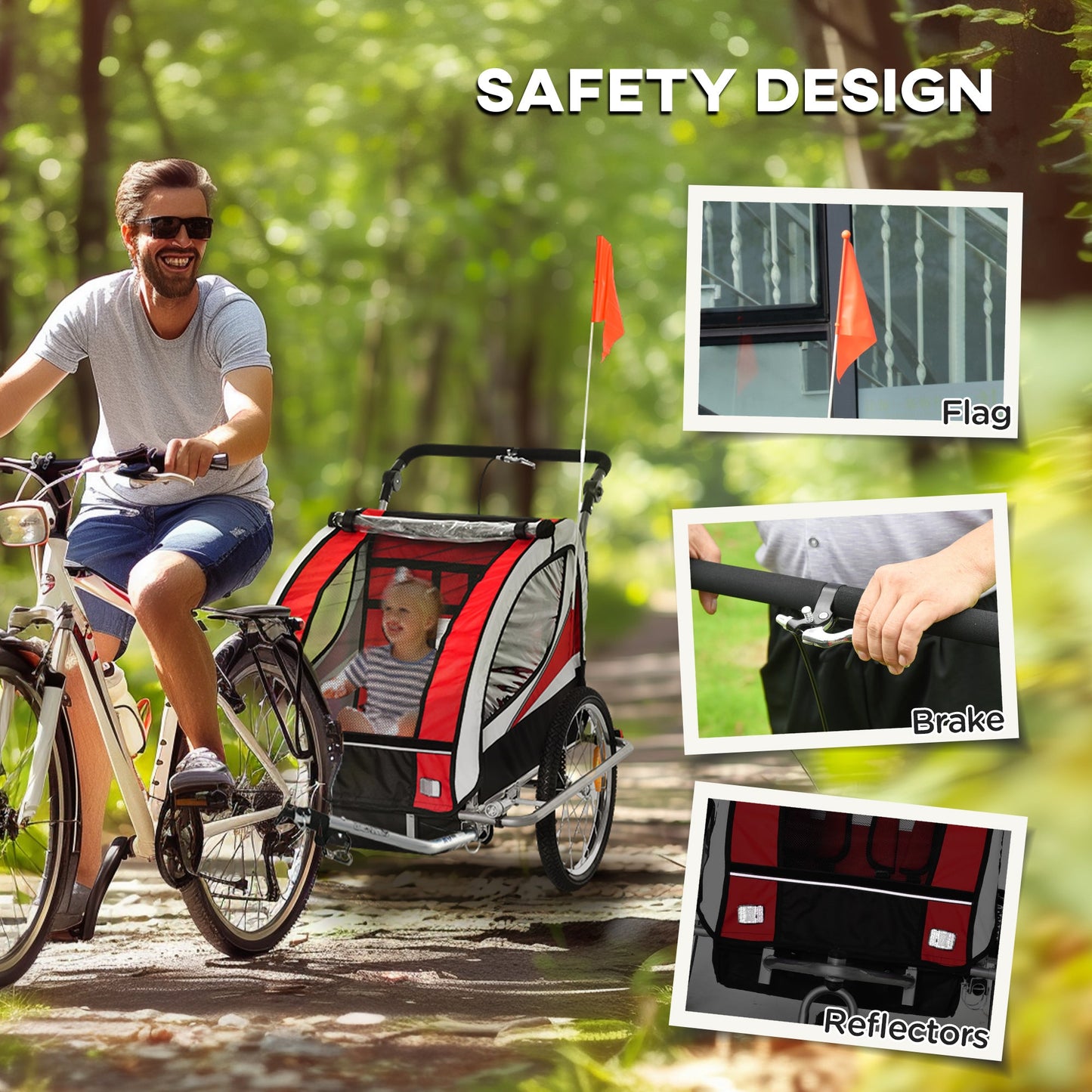 HOMCOM Child Bike Trailer Baby Bicycle Trailer 360¡ Rotatable for 2 Kids with Steel Frame LED Hitch Coupler Red