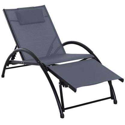 Outsunny Garden Patio Sun Lounger مسند ذراع نصف دائرة قابل للتعديل مسند للقدمين إطار من الألومنيوم مقعد ووسادة للحديقة في الهواء الطلق - رمادي