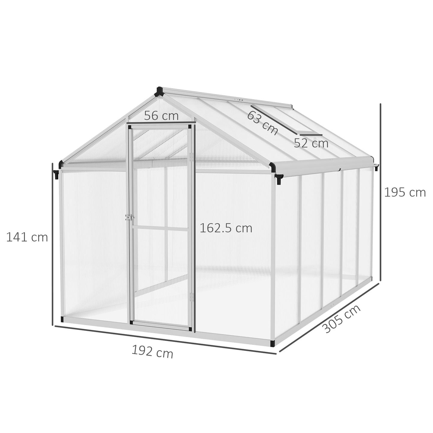 6 x 10ft Polycarbonate Greenhouse With Rain Gutters, Large Walk In With Door and Window, Garden  Grow House With Aluminium Frame and Foundation