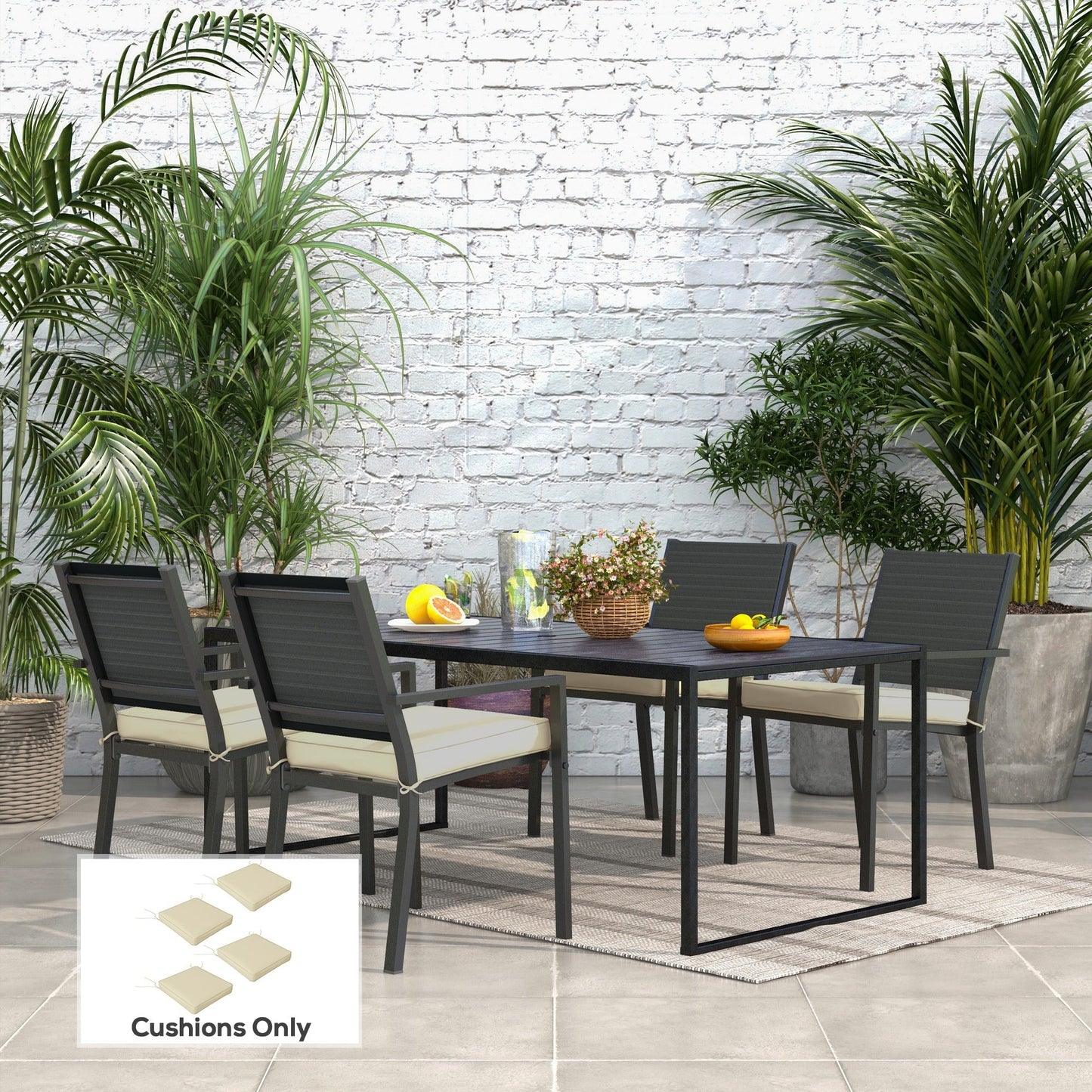 وسائد بديلة للمقعد مكونة من 4 قطع من Outsunny، مجموعة وسائد كرسي الفناء مع أربطة للأماكن الداخلية والخارجية، بيج