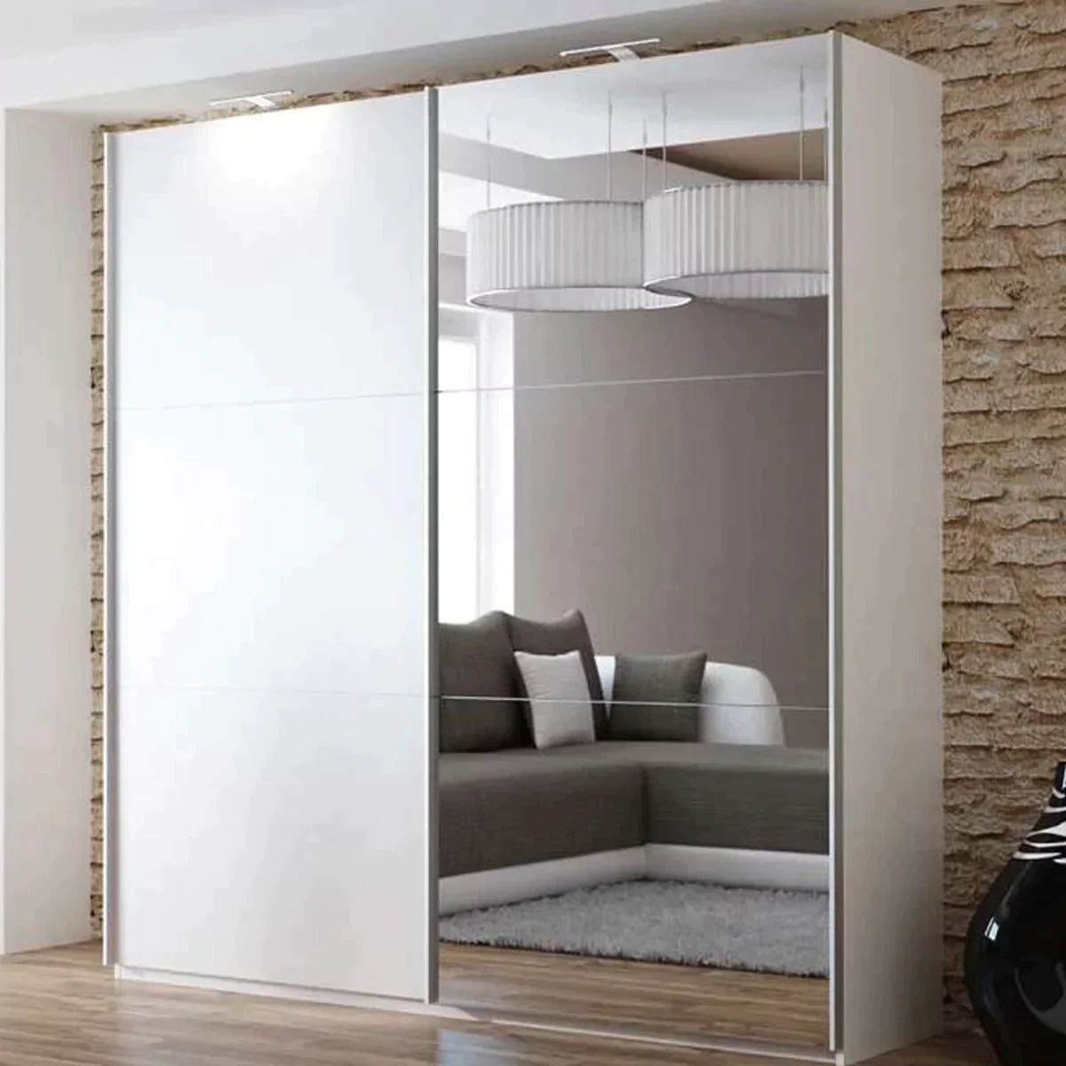 Boris Sliding Door 200cm Wardrobe with Mirror - Graphite, Black, White