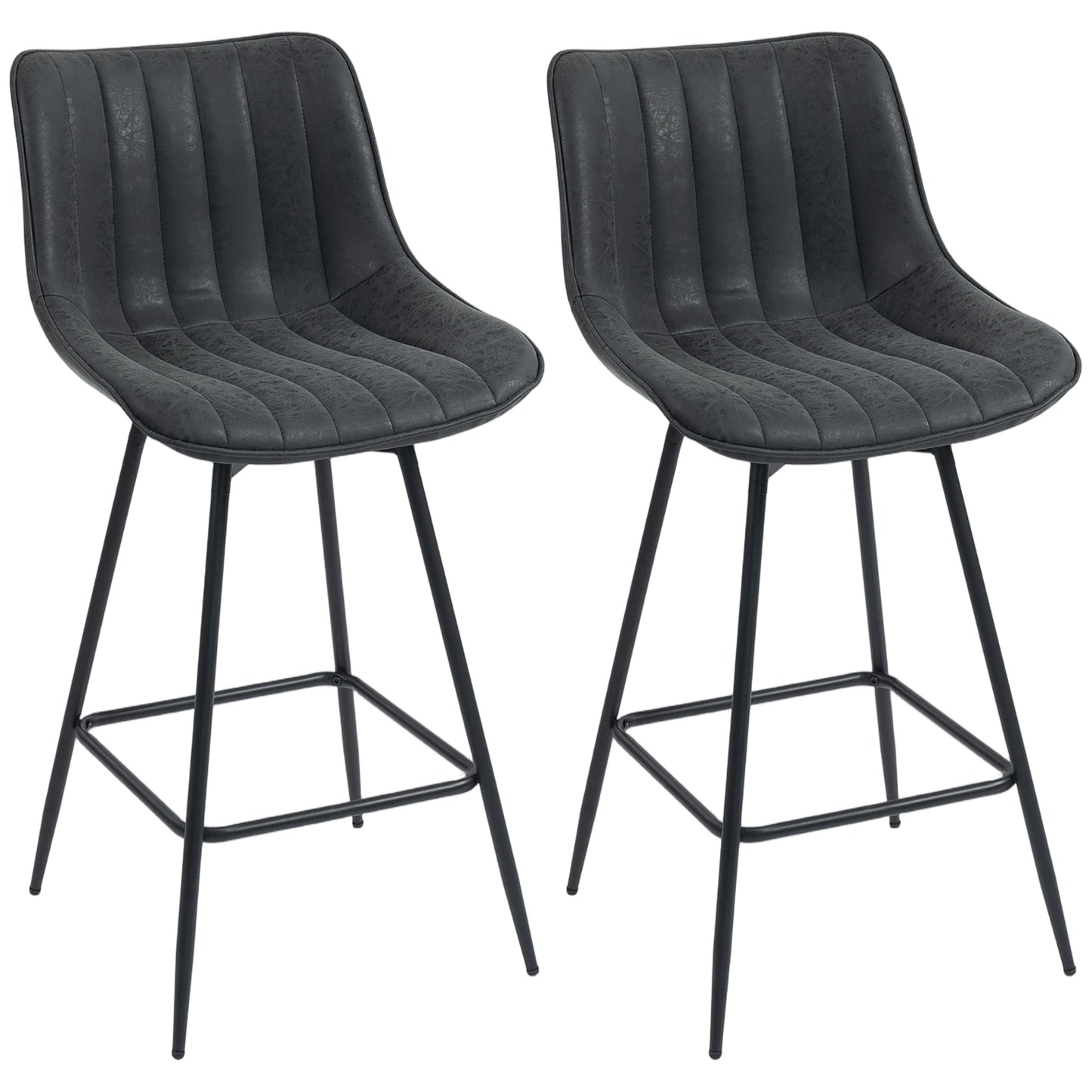 HOMCOM Set of 2 PU Leather Swivel Bar Stools - Black
