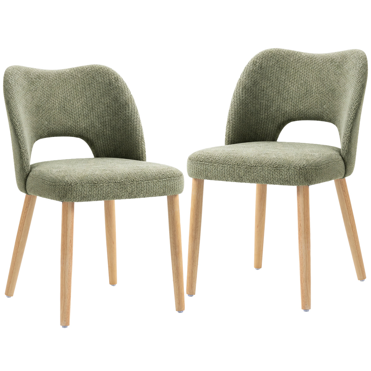 HOMCOM Dining Chairs Set Upholstered Kitchen Chenille Tool Free Assembly Rubberwood Legs, Green