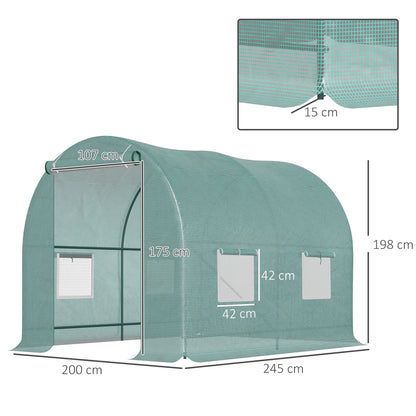Outsunny Reinforced Walk in Polytunnel Greenhouse with Roll Up Door, Galvanised Steel Frame and Zipped Door Windows, 2.5 x 2 m