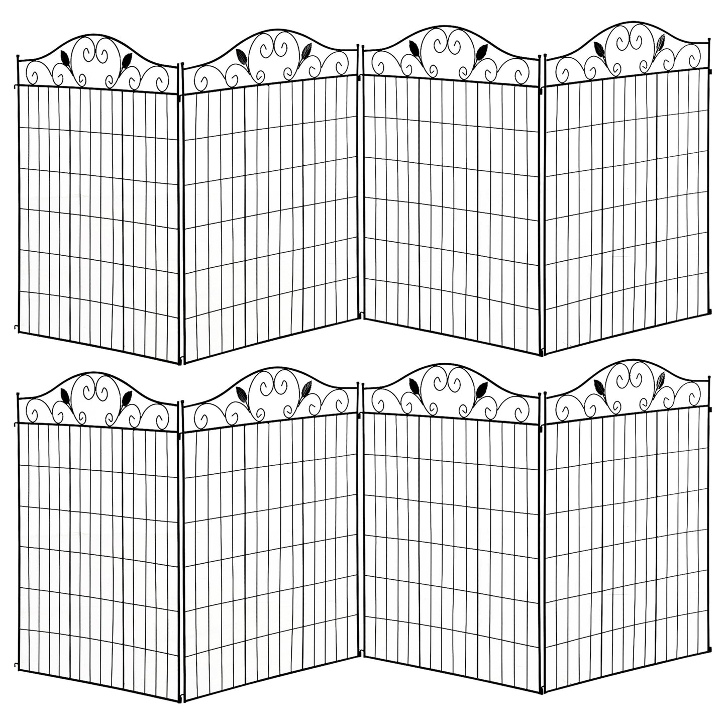 Outsunny Set of 2 Decorative Garden Fence, 8 Panels Metal Picket Fence, Versatile Shapes for Patio Lawn, 365cm x 112cm, Black