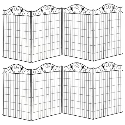 Outsunny Set of 2 Decorative Garden Fence, 8 Panels Metal Picket Fence, Versatile Shapes for Patio Lawn, 365cm x 112cm, Black