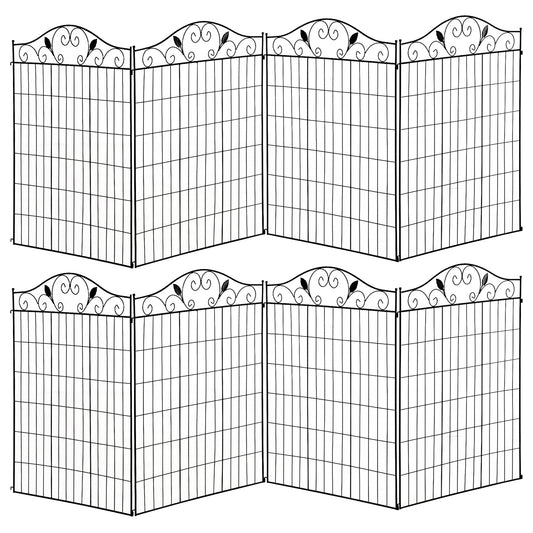 Outsunny Set of 2 Decorative Garden Fence, 8 Panels Metal Picket Fence, Versatile Shapes for Patio Lawn, 365cm x 112cm, Black