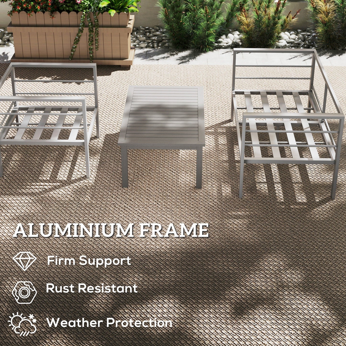 Outsunny 4 Piece Garden Furniture Set, 4 Seater Aluminium Garden Sofa Set with 2 Armchairs, Loveseat, Coffee Table and Cushions, Outdoor Conversation Conservatory Furniture for Patio, Charcoal Grey