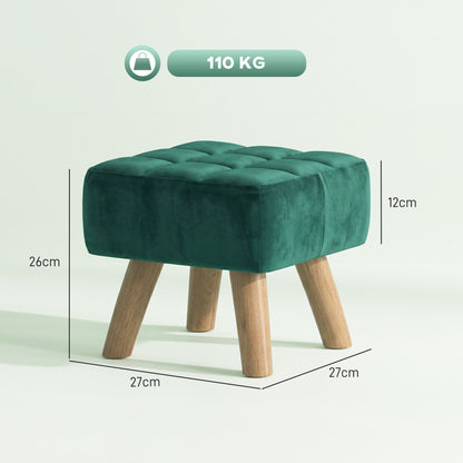 HOMCOM Velvet Square Padded Footstool - Dark Green