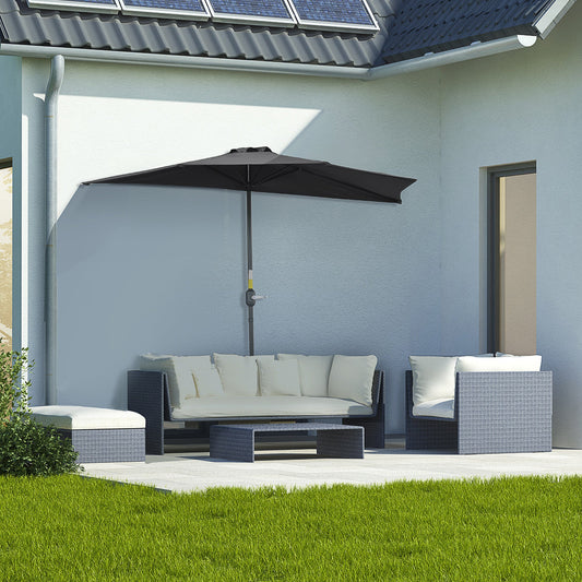 Outsunny 2,7m Garden Half Parasol, Zewnętrzny Parasol Balkonowy z 5 Stalowymi Żebrami, Osłona Przeciwsłoneczna Patio, Czarny