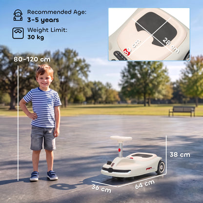 AIYAPLAY 12V Electric Wiggle Car with Pedal, Kids Electric Car with 2 Speeds, Soft Start, Music, Lights for 3-5 Years, White