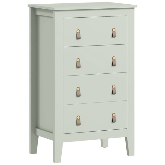 HOMCOM Bedroom Chest of Drawers, Modern 4 Drawer Dresser Cabinet with PU Leather Handles and Metal Runners for Living Room, Hallway, Entryway, Green